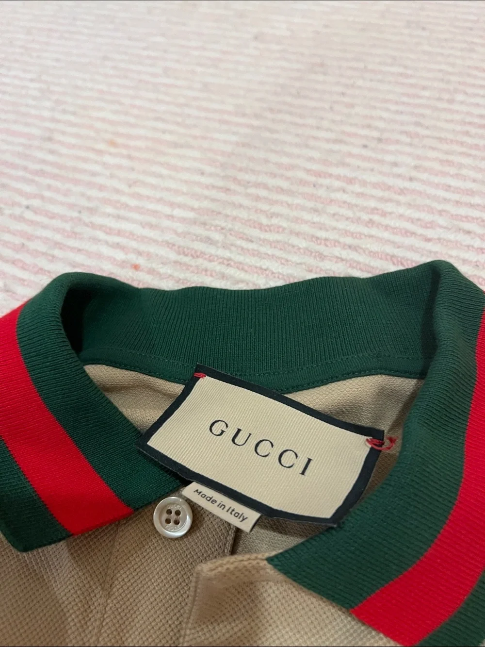 Gucci Beige Polo with Green & Red Trim